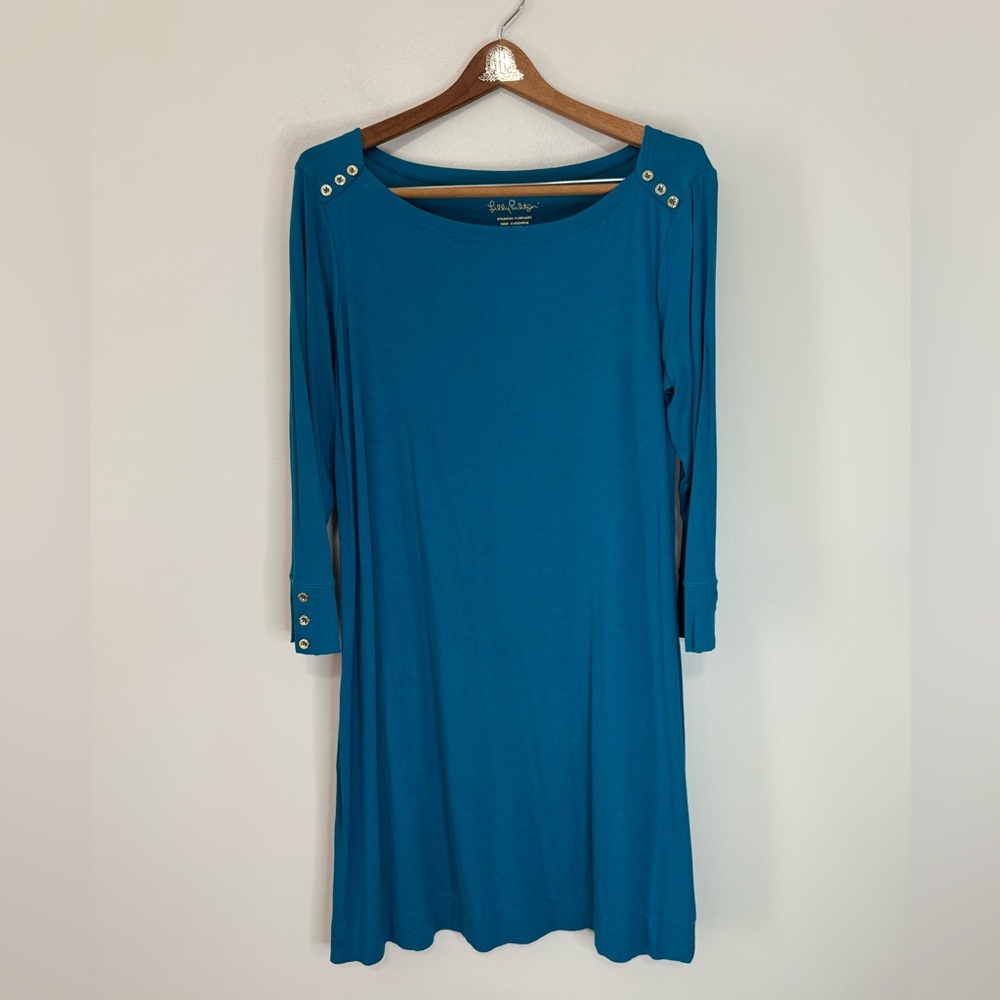 Lilly Pulitzer Teal  Scoop Neck Dress with gold Button Accents size XL